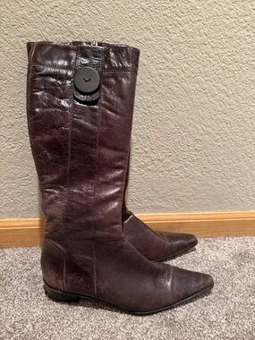 GMA Dark Brown Leather Knee-High Boots Made in Italy
